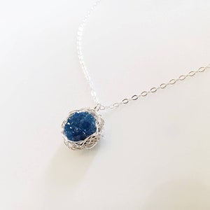 Blue druzy necklace, natural druzy necklace, wire wrapped druzy necklace