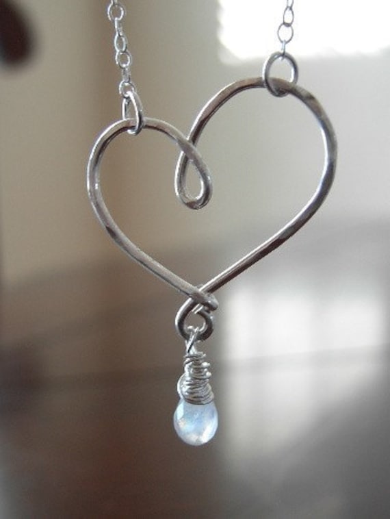 Hammered Silver Heart Necklace With Moonstone Etsy