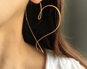 Extra Large Heart Hoop Earrings, Argentium Silver, 3 inch earrings
