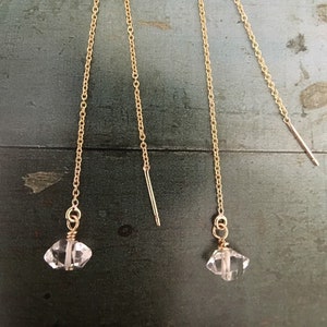 Orecchini Herkimer 14k gold filled threader, orecchini AAA Herkimer, orecchini di diamanti Raw Herkimer