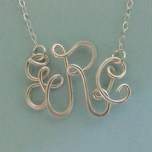Collar de monograma, Collar de iniciales con monograma de plata esterlina, Collar de nombre de alambre, Joyería de alambre