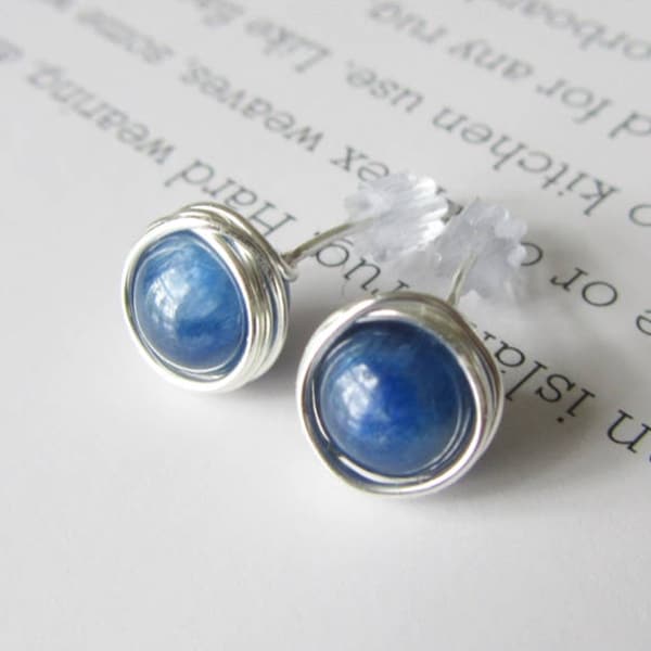 Kyanite wire wrapped in Sterling Silver stud earrings