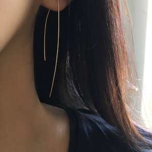 Long skinny hoop, long hoop earrings 14k gold filled or Sterling Silver, Arc ear threaders