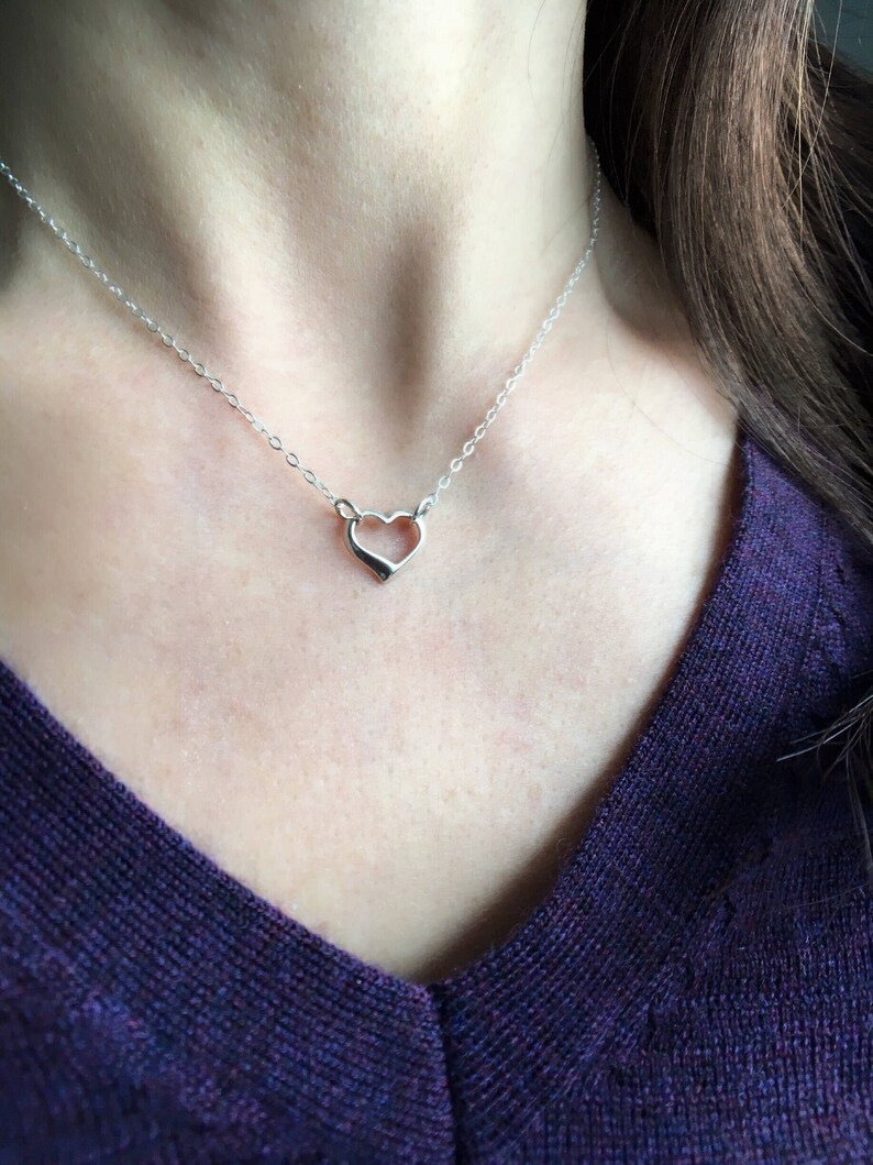 Sterling Silver Open Heart Necklace Etsy
