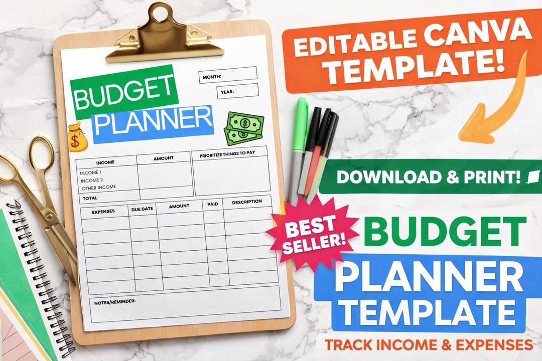 Editable Monthly Budget Planner | Canva Template (printable PDF Option ...
