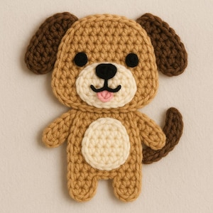 Cute Cartoon Dog Crochet Pattern - Easy Flat Appliqué for Beginners - Puppy Patch PDF