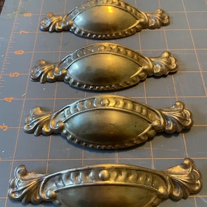 Antique Victorian Pressed Brass Drawer Pull Set of 4