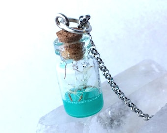 Dandelion Wisp Wish Jar Potion Glow in the dark Necklace Magic Nature Jewelry