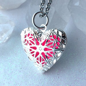 Pink Mystic Heart Glow Locket Glowing in the dark Silver