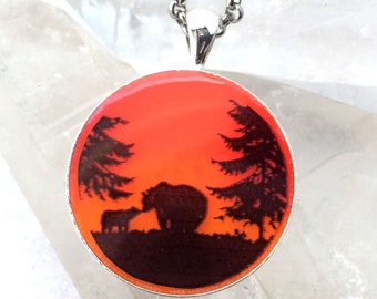 Bears at Sunset Glow Art Necklace