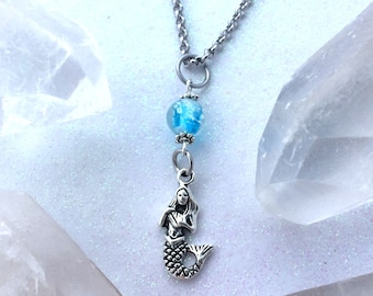 Mermaid Glow Galaxy Glass Orb Necklace with Charm