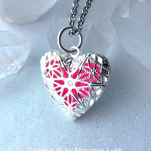 Pink Mystic Heart Glow Locket Glowing in the dark Silver