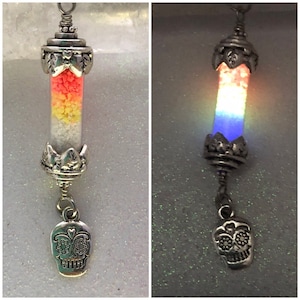 Candy Corn Sugar Skull Glow in the Dark Lantern Necklace