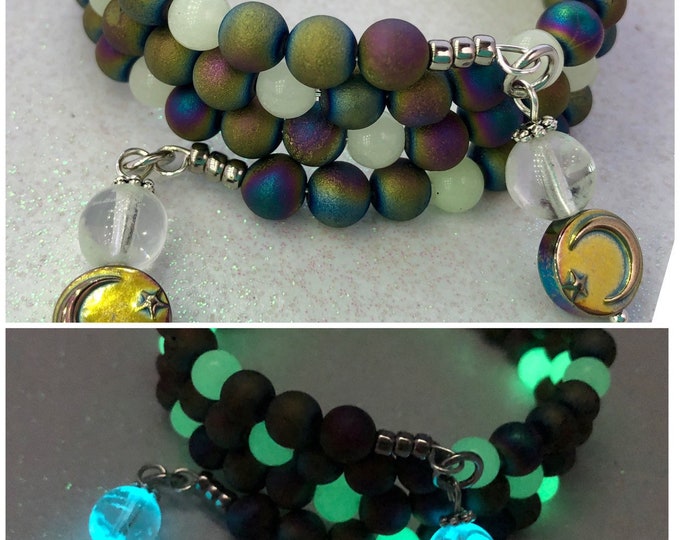 Frosted Rainbow Druzy Beaded Wrap Bracelet