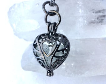 Frozen Heart Galaxy Glowing Glass Necklace Gun Metal