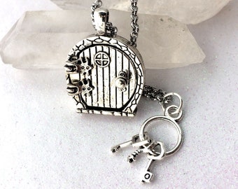 Fairy Hobbit Door Glowing Orb Necklace with Keys Charm