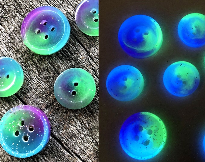 Aurora Borealis Glow Buttons American Handmade Northern Lights Blue Green Purple Holographic