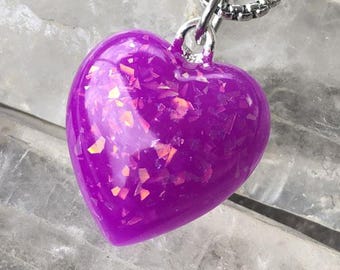 Purple Opal Glow in the dark Heart Necklace