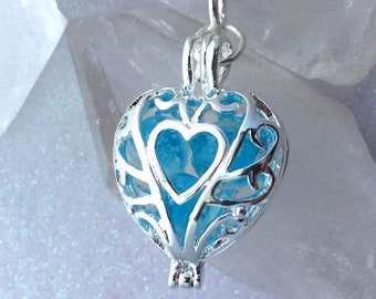 Silver Plated Frozen Heart Galaxy Glowing Glass Necklace