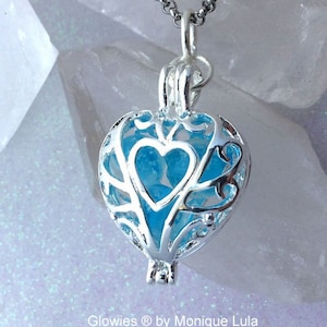 Silver Plated Frozen Heart Galaxy Glowing Glass Necklace