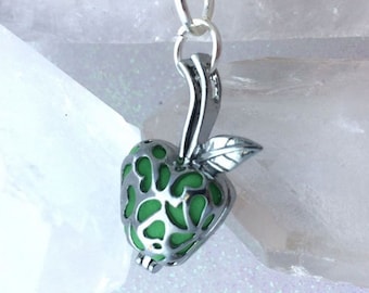 Enchanted Apple Caged Glow Locket  Pendant Silver