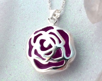 Purple Enchanted Rose Glowing Flower Necklace