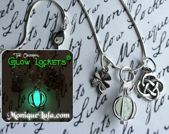 Celtic Knot Glowing Orb Necklace: Shamrock Clover Charm