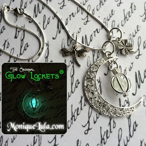 Lucky Irish Moon Glowing Dragonfly Shamrock Necklace with Free UV Light Charger