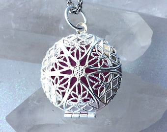 Violet Mystic Glow Locket Silver Plated Filigree