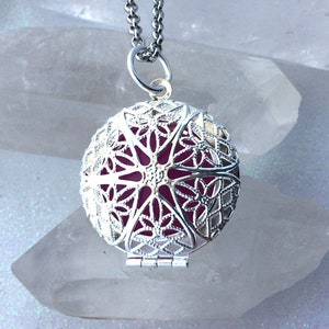 Violet Mystic Glow Locket Silver Plated Filigree