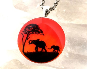 Elephant Sunset Safari Art Glow Necklace