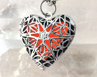 Orange Tangerine Mystic Heart Glow Locket