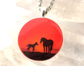 Horses at Sunset Glow Art Necklace