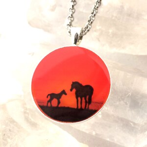 Horses at Sunset Glow Art Necklace