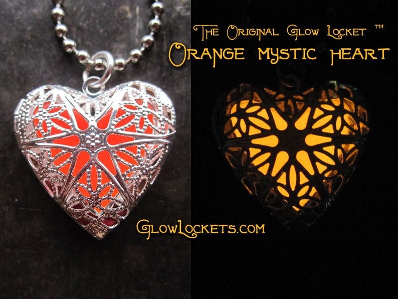 Orange Tangerine Mystic Heart Glow Locket image 1