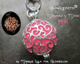 Mermaid's Magic Glow Locket Pink Silver Pendant Necklace Glowie