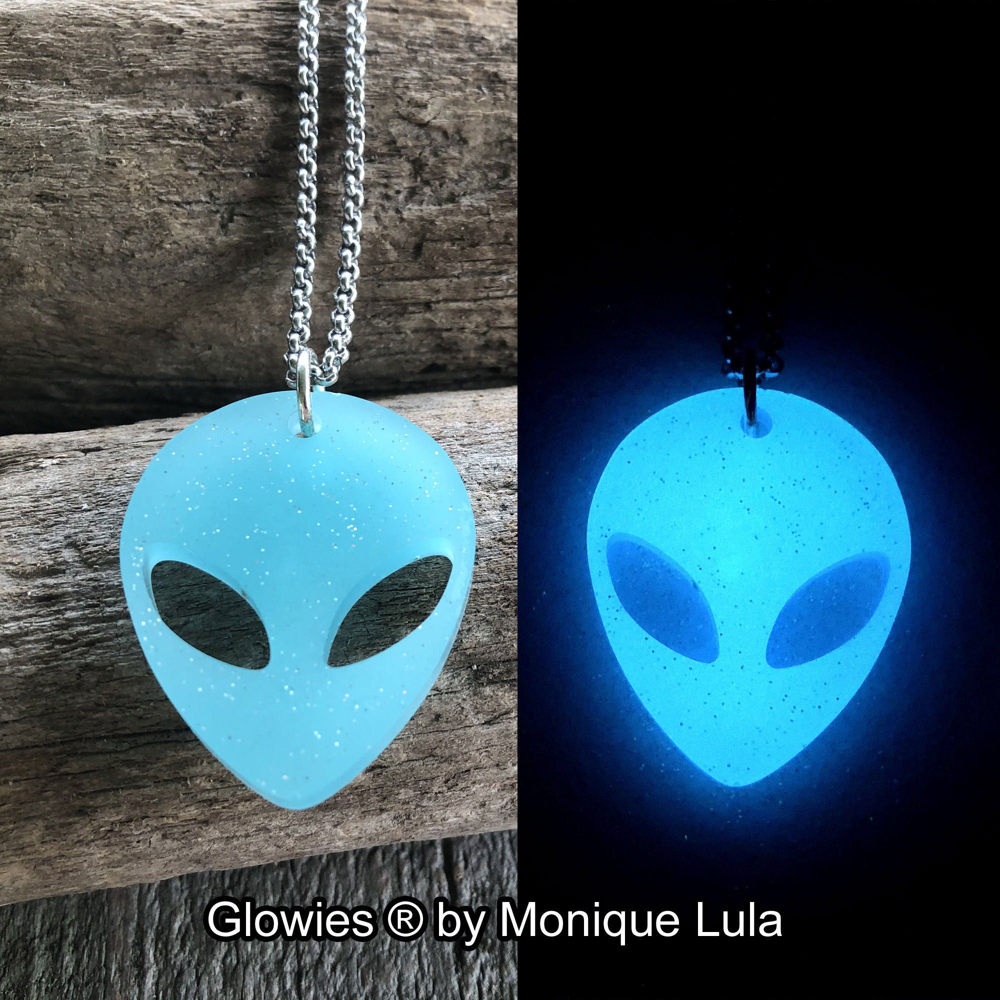Alien Head Glow in the dark necklace