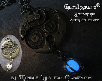 Steampunk Gears Glow Orb Locket Glowie Pendant Bronze