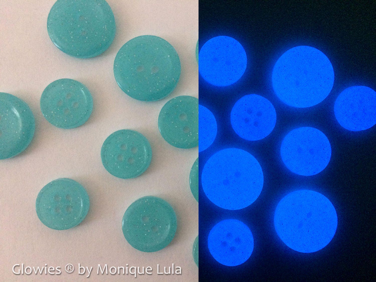 Blue Holographic Glitter Glow in the Dark Buttons - Handmade Craft Supplies  - Etsy