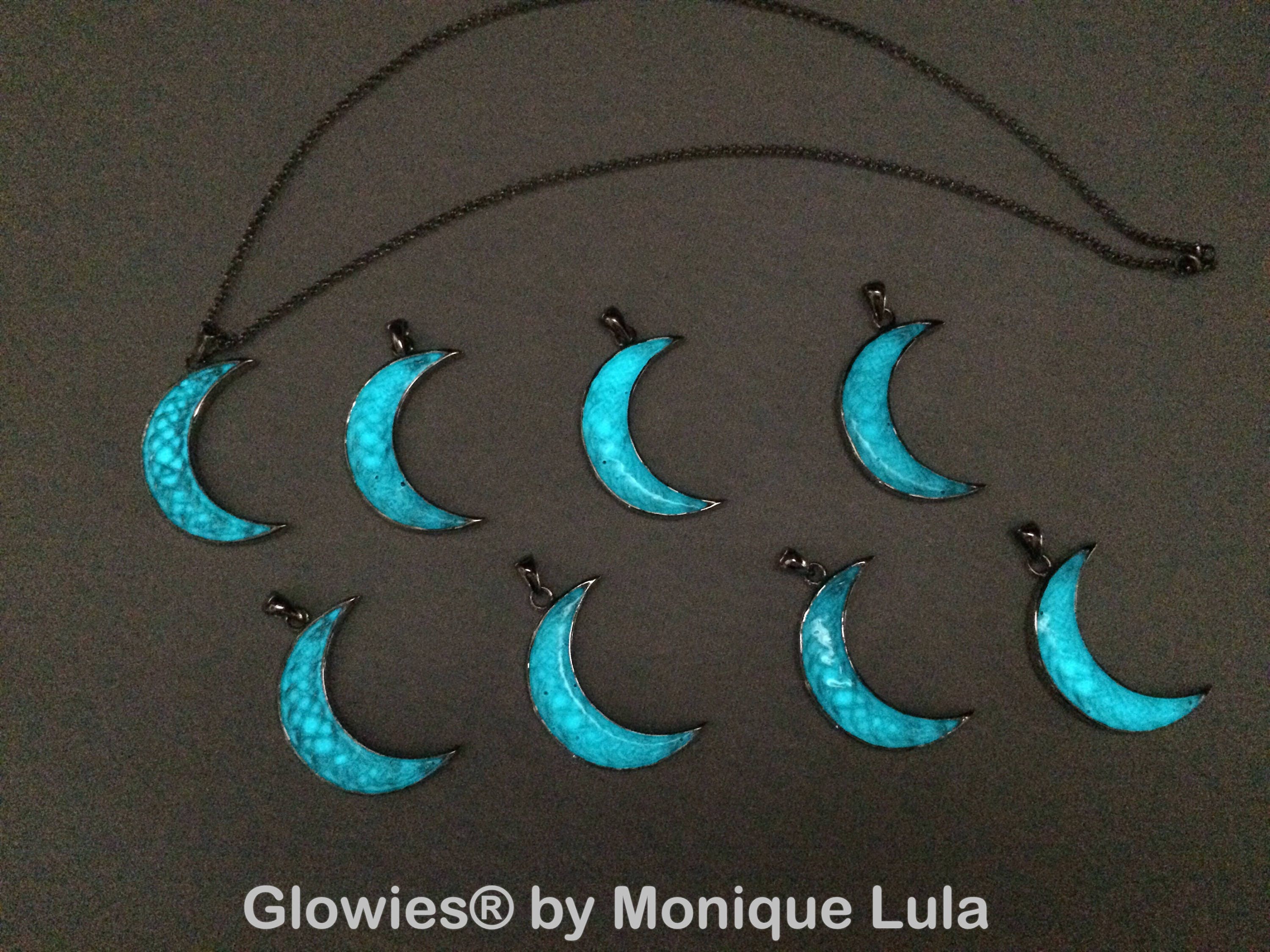 thumbnail image 2 of New Glow In The Dark Moon Crescent Necklace - Stainless Steel Chain & Pendant 2 of 9