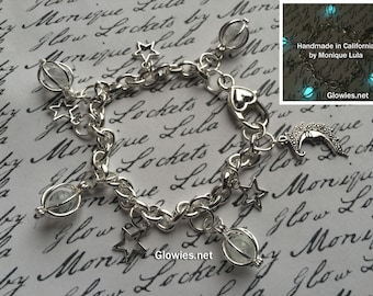 Moon and Stars Glowing Galaxy Link Charm Bracelet