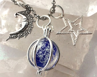 Moon & Stars Glowing Orb Charm Galaxy Glow Glass Necklace