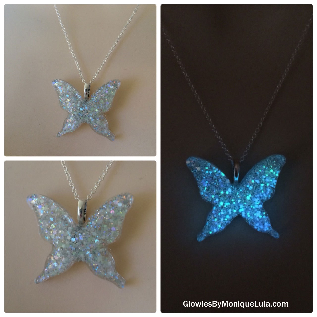 Holographic Galaxy Glowing Butterfly Necklace