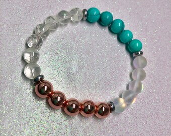 Turquoise Bracelet / Rose Gold / Moonstone Quartz / Hematite / Glow in the Dark / Stretch / Blue Howlite / Gemstone