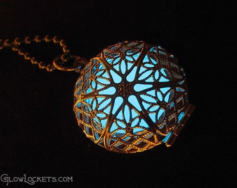 Aqua Mystic Glow Locket Silver Plated Filigree