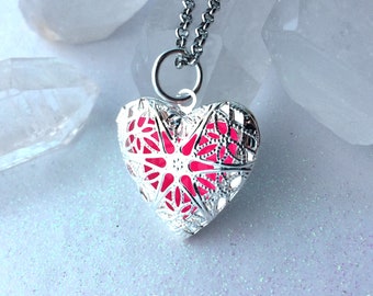 Steampunk Fairy Glow in the Dark Heart Locket Pink