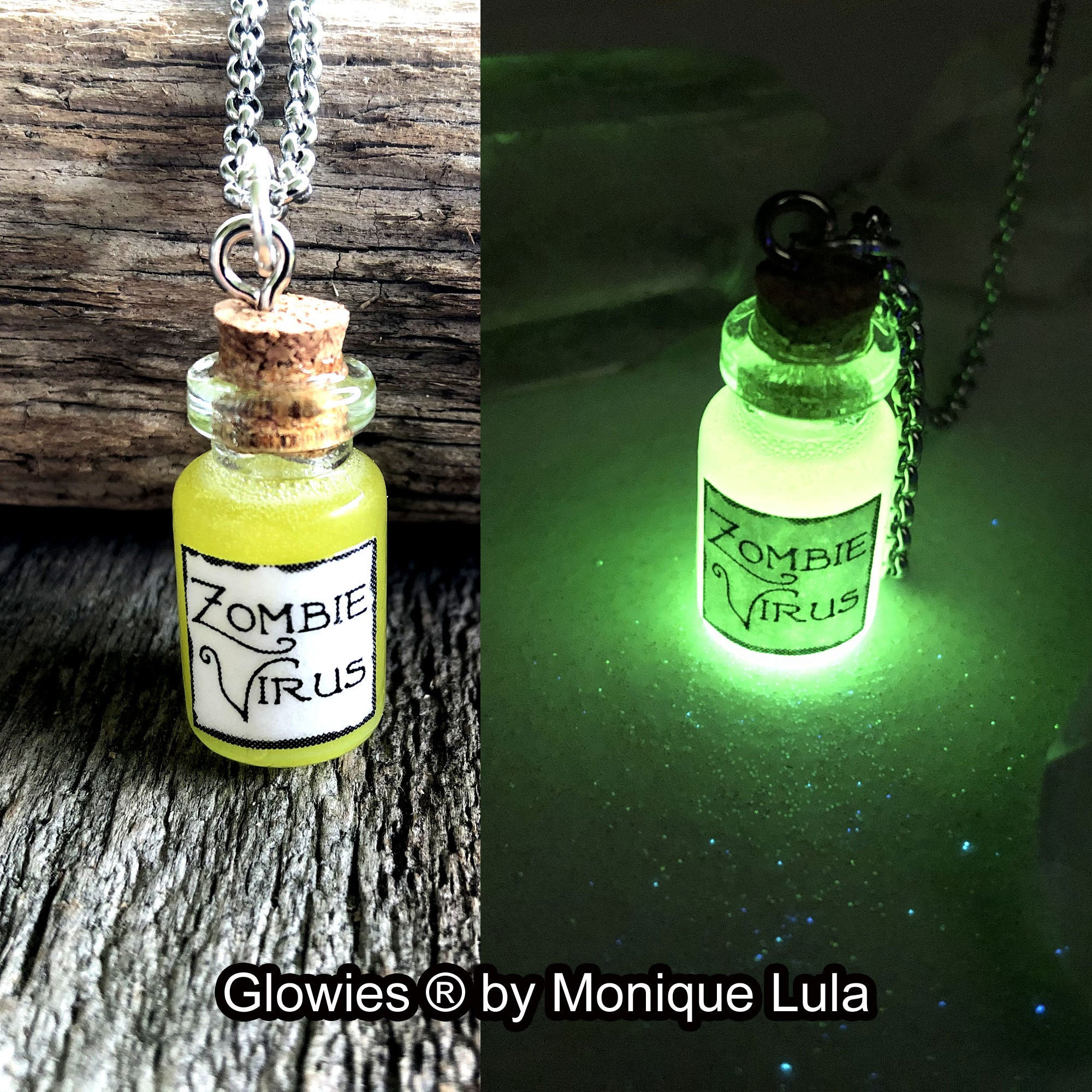 Zombie Virus Glow Green Potion Glass Vial Bottle