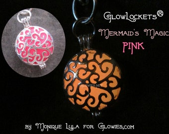 Mermaid's Magic Glow Locket Pink Silver Pendant Necklace Glowie