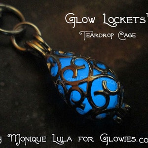 Glow Lockets Mermaid Tear Teardrop Cage Silver Filigree Pendant