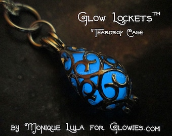 Glow Lockets Mermaid Tear Teardrop Cage Silver Filigree Pendant